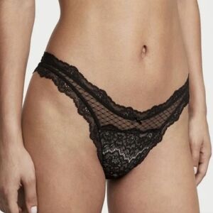 Victoria's Secret Fishnet Lace and mesh Brazilian Panty (M) Black NWT!